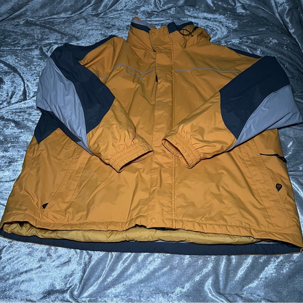 Columbia Yellow & Gray Coat Mens XXL with Hood Waterproof 206 XM5768